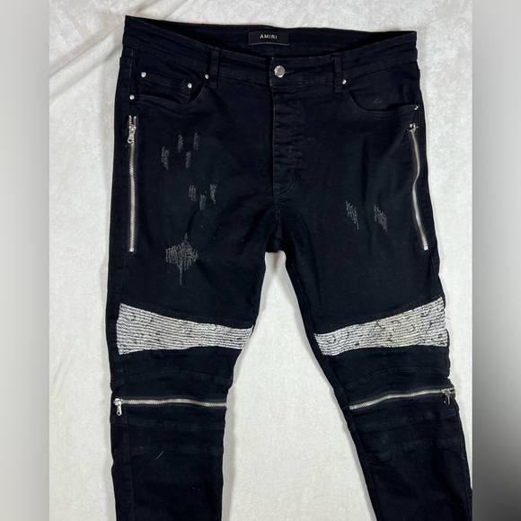 AMIRI 36W 30L Mx2 Bandana Knee Black Denim Jeans Distressed Authentic Denim C25 - Picture 4 of 14